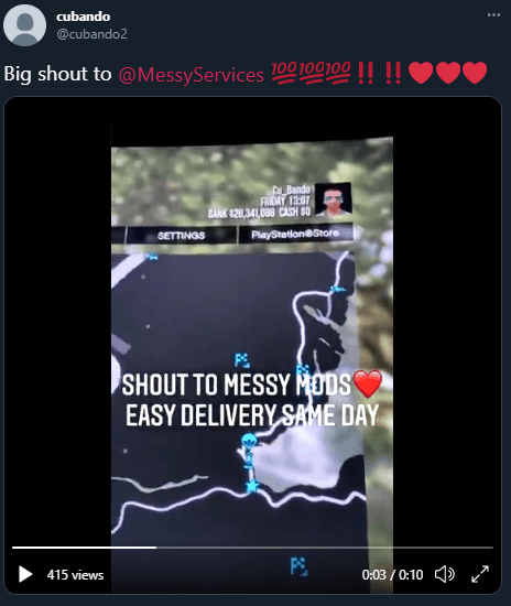 MessyModdingStore customer tweet screenshot